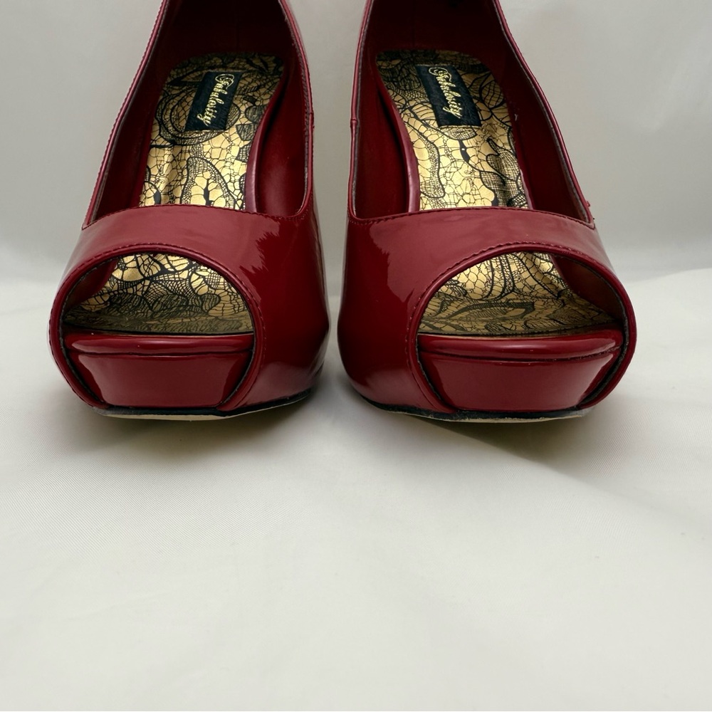 Red Patent Peep Toe High Heel Pumps Sz 8.5 Fabulocity 💃✨ - Picture 3 of 12